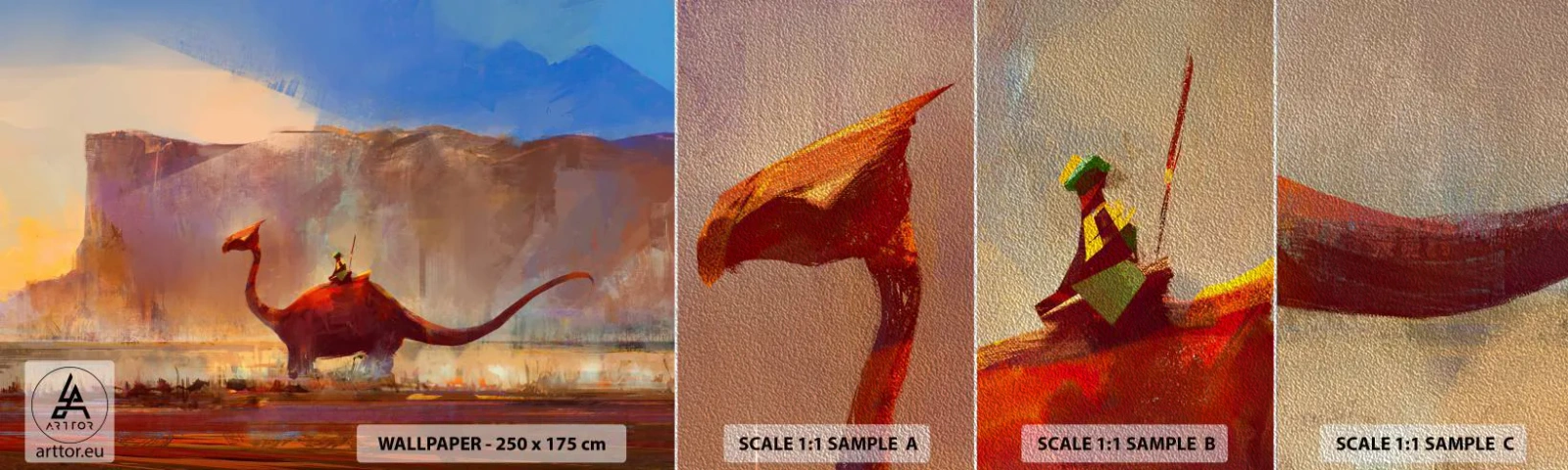 Prøve Fototapet Premium Sand - Hvis de ikke var uddøde - Abstraktion, Dinosaurus, Fantasi - 100x30 cm