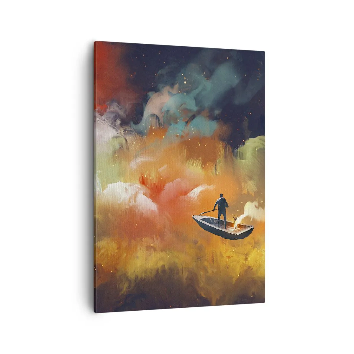 Lærredstryk - Billede på lærred - Med båd gennem galaksen - 50x70 cm