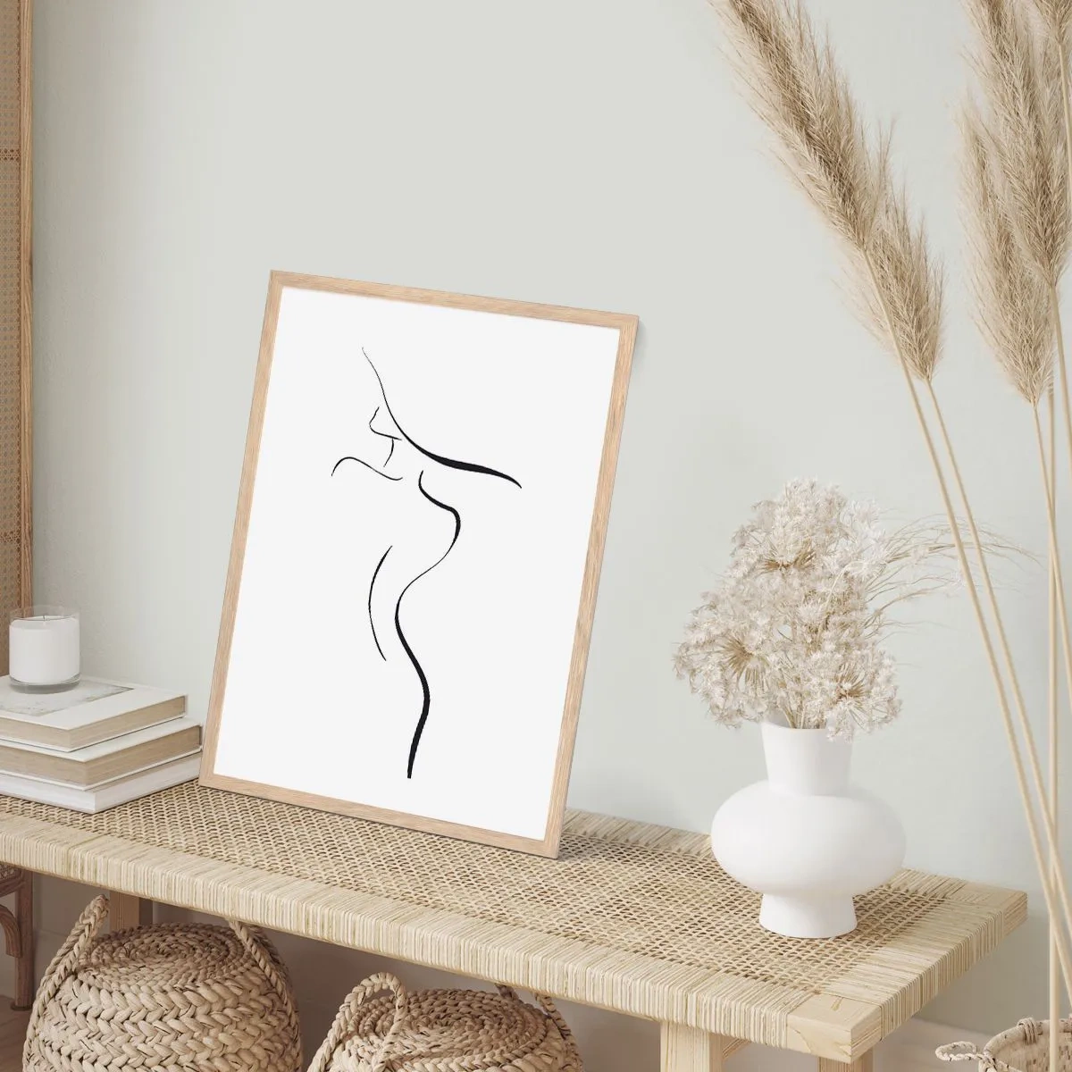 Plakat i ramme af lyst egetræ - Flygtig som en bølge - 50x70 cm