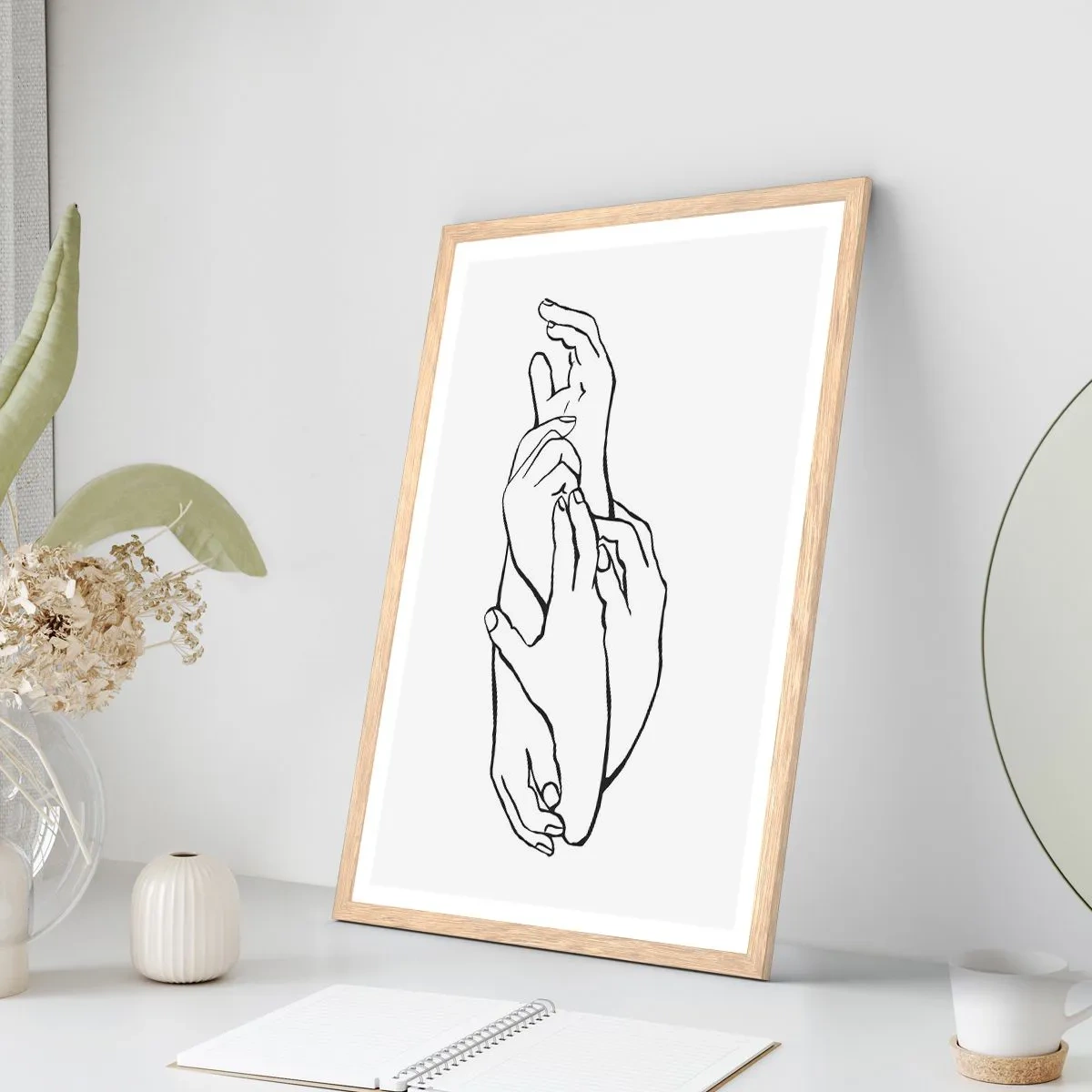 Plakat i ramme af lyst egetræ - God berøring - 30x40 cm