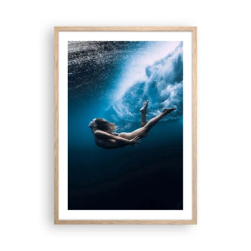 Plakat i ramme af lyst egetræ - Den moderne havfrue - 50x70 cm