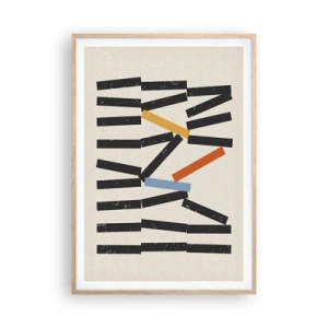 Plakat i ramme af lyst egetræ - Dominoer - komposition - 70x100 cm