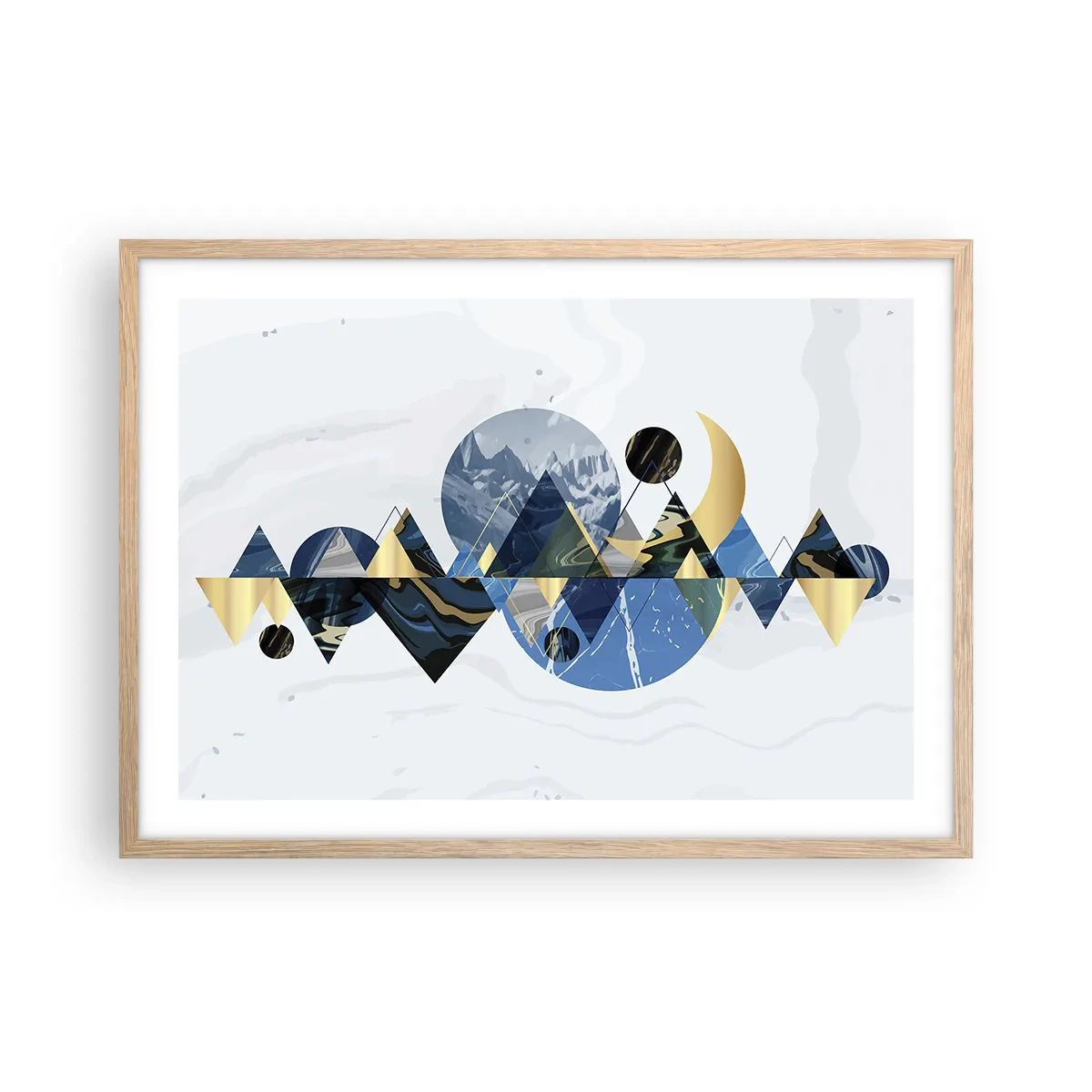 Plakat i ramme af lyst egetræ - Geometrisk landskab - 70x50 cm