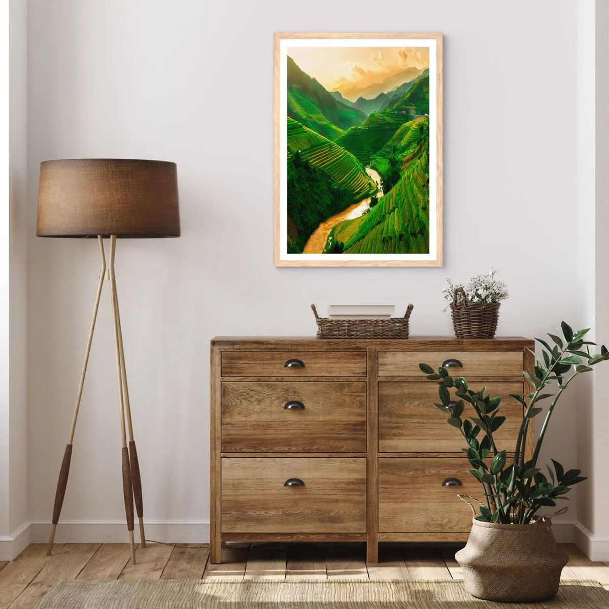 Plakat i ramme af lyst egetræ - Vietnamesisk dal - 30x40 cm