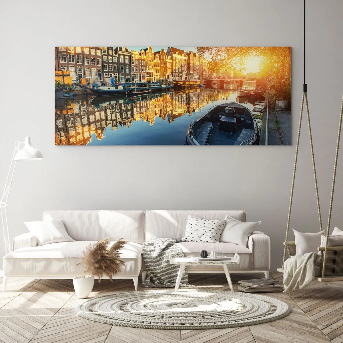 Billede på glas - Morgen i Amsterdam - 100x40 cm