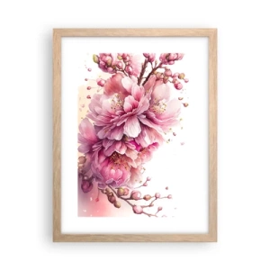 Plakat i ramme af lyst egetræ - Kirsebærblomst - 30x40 cm