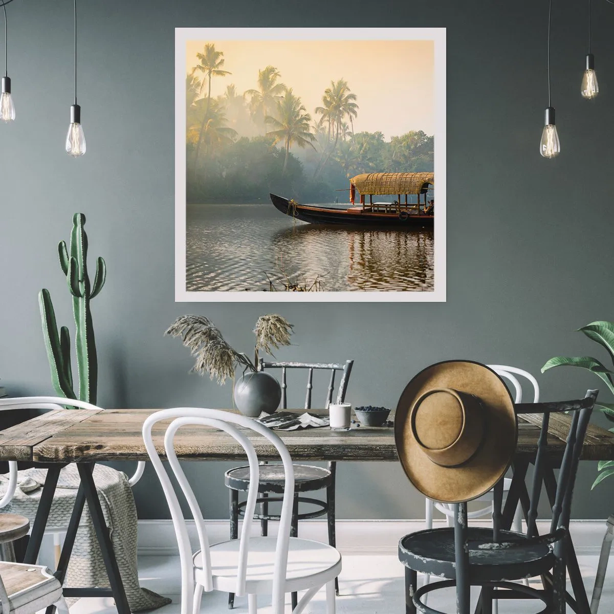 Plakat - Hus ved floden - 50x50 cm