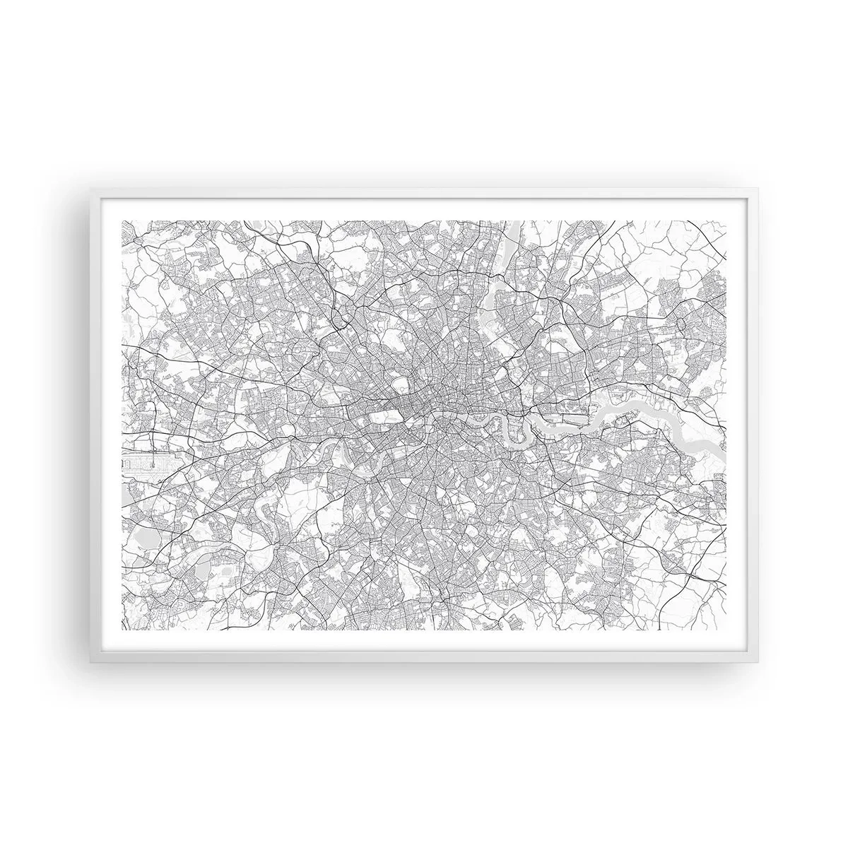 Plakat i hvid ramme - Kort over Londons labyrint - 100x70 cm