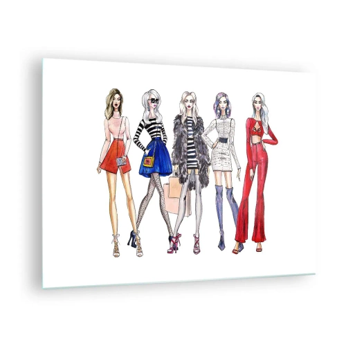 Billede på glas - Moderigtige figurer i stilfulde outfits i illustrationen - 70x50cm - Every week Fashion Week - Moderne vægdekoration til stue og soveværelse ARTTOR