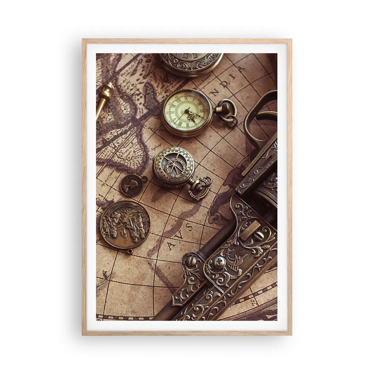 Plakat i ramme af lyst egetræ - Opkald til eventyr - 70x100 cm