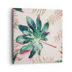 Lærredstryk - Billede på lærred - En undersøgelse af grønt på en lyserød baggrund - 40x40 cm