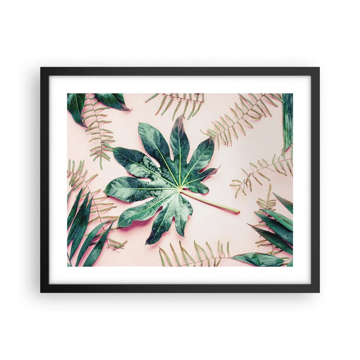 Plakat i sort ramme - En undersøgelse af grønt på en lyserød baggrund - 50x40 cm