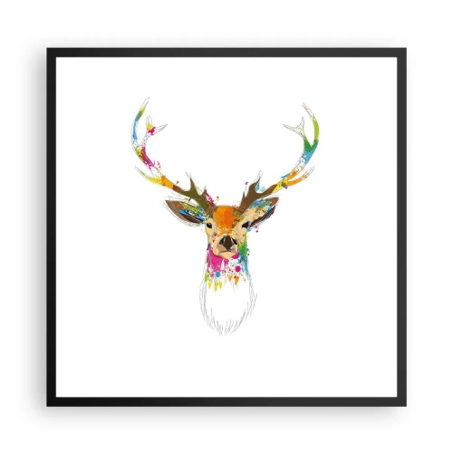 Plakat i sort ramme - Blid kronhjort badet i farver - 60x60 cm
