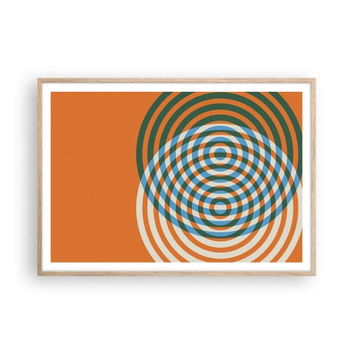 Plakat i ramme af lyst egetræ - Abstrakt cirkulær variation - 100x70 cm