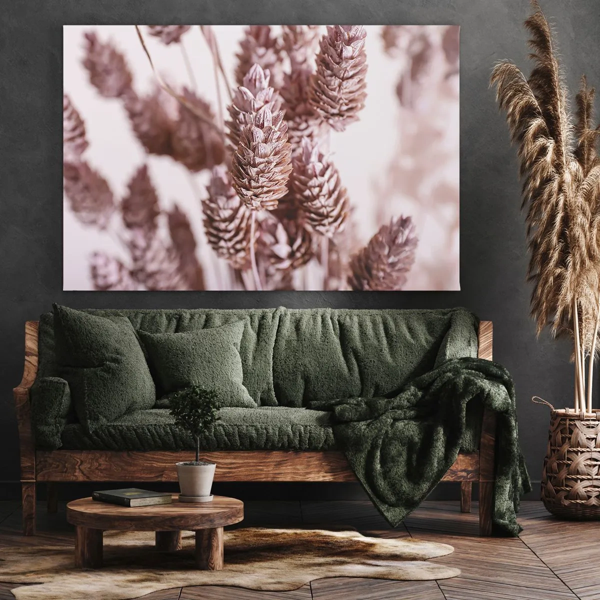 Lærredstryk - Billede på lærred - Et nærbillede af de fine lyserøde pigge af prydgræsser - 70x50cm - Tilsyneladende ubemærket - Moderne vægdekoration til stue og soveværelse ARTTOR