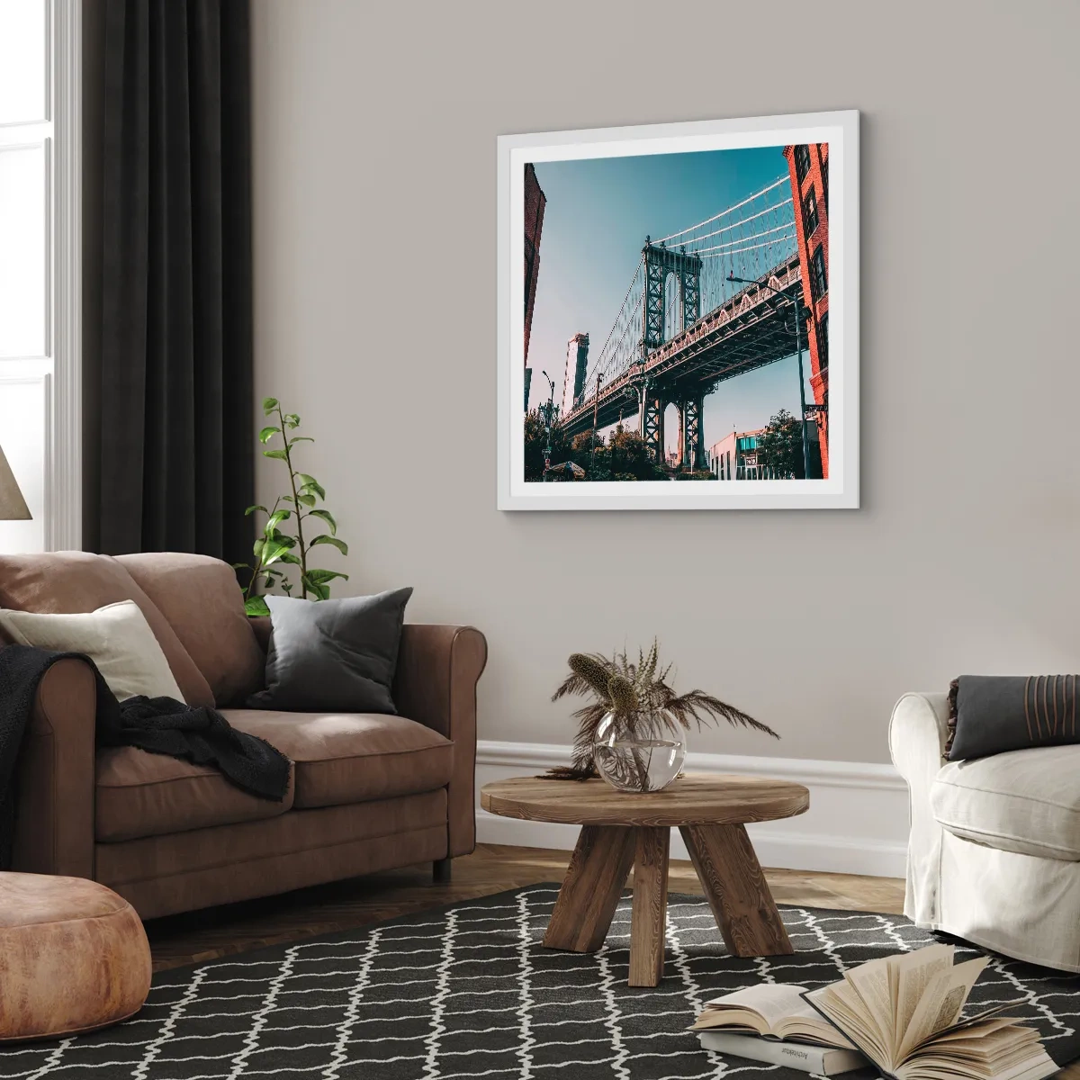 Plakat i hvid ramme - Over byens bølger - 40x40 cm