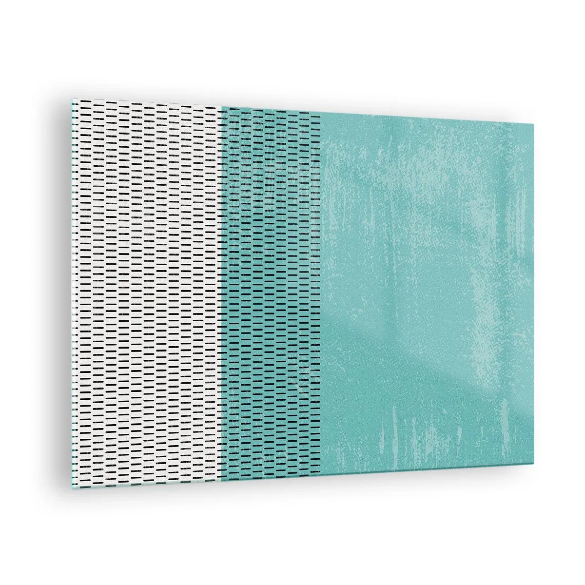 Billede på glas - Moderne abstraktion i turkis og hvide farver - 70x50cm - Balanceret sammensætning - Moderne vægdekoration til stue og soveværelse ARTTOR