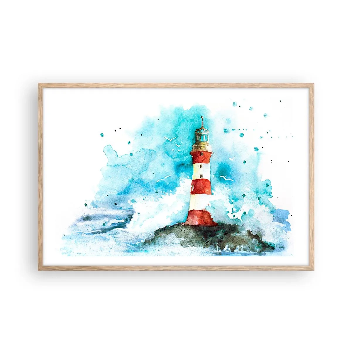 Plakat i ramme af lyst egetræ - Elementernes enhed - 91x61 cm