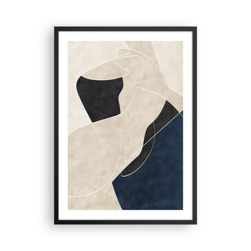 Plakat i sort ramme - Geometrisk abstraktion i nuancer af beige, sort og marineblå - 50x70cm - Abstrakt komposition - kontrast af farver - Moderne vægdekoration til stue og soveværelse ARTTOR