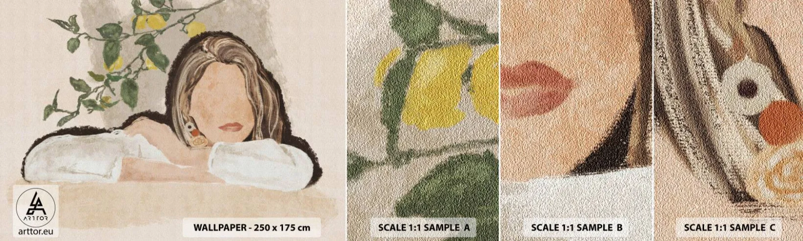 Fototapet Prøve Standard Eco - Sydstaternes skønhed - Kvinde, Citroner, Minimalisme - 100x30 cm