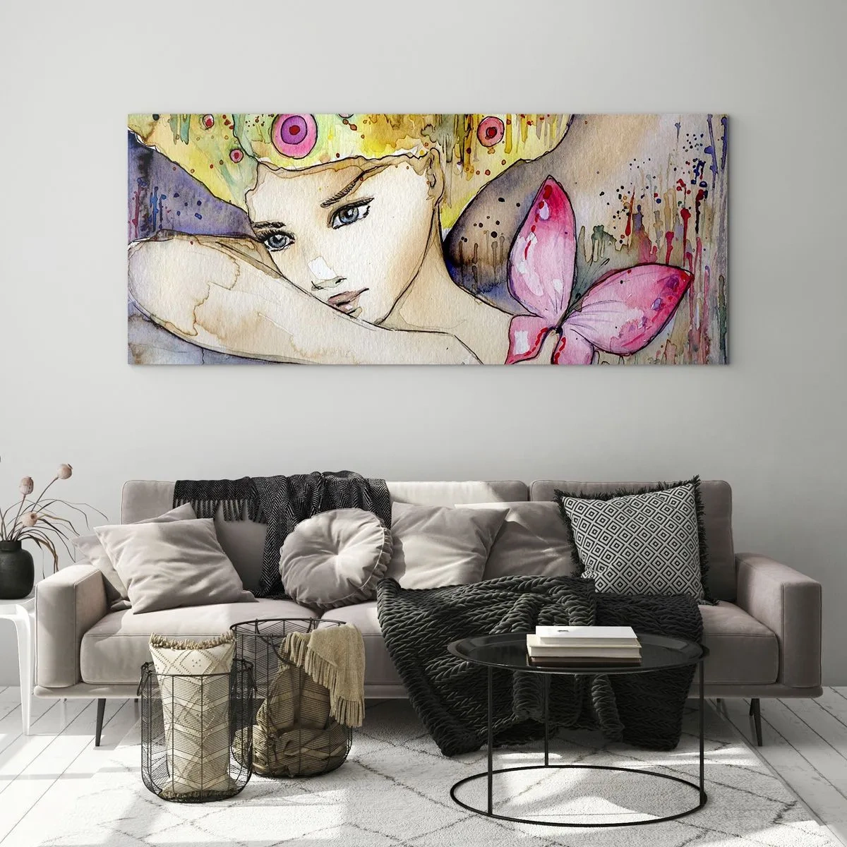 Billede på glas - Sommerfugleprinsesse - 120x50 cm