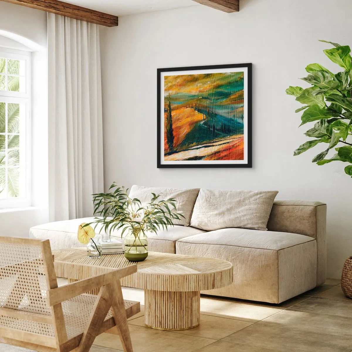 Plakat i sort ramme - Toscansk landskab - 60x60 cm