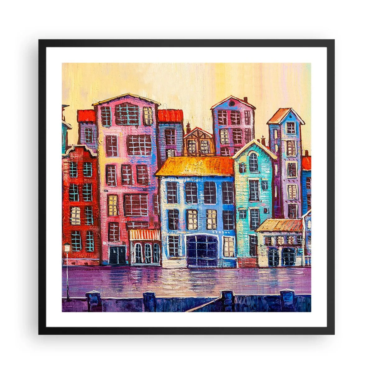 Plakat i sort ramme - En by som et eventyr - 60x60 cm