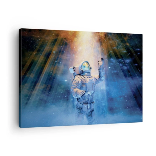 Lærredstryk - Billede på lærred - Astronaut i lyset af en kosmisk eksplosion fuld af stjerner - 70x50cm - Endelig på destinationen - Moderne vægdekoration til stue og soveværelse ARTTOR