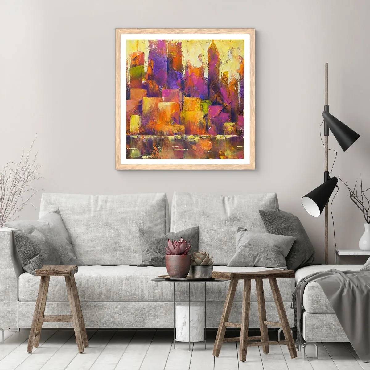 Plakat i ramme af lyst egetræ - Metropolitansk sammensætning - 30x30 cm