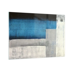 Billede på glas - Geometrisk abstraktion i blå, grå og hvid - 70x50cm - Poetisk komposition af grå og blå - Moderne vægdekoration til stue og soveværelse ARTTOR