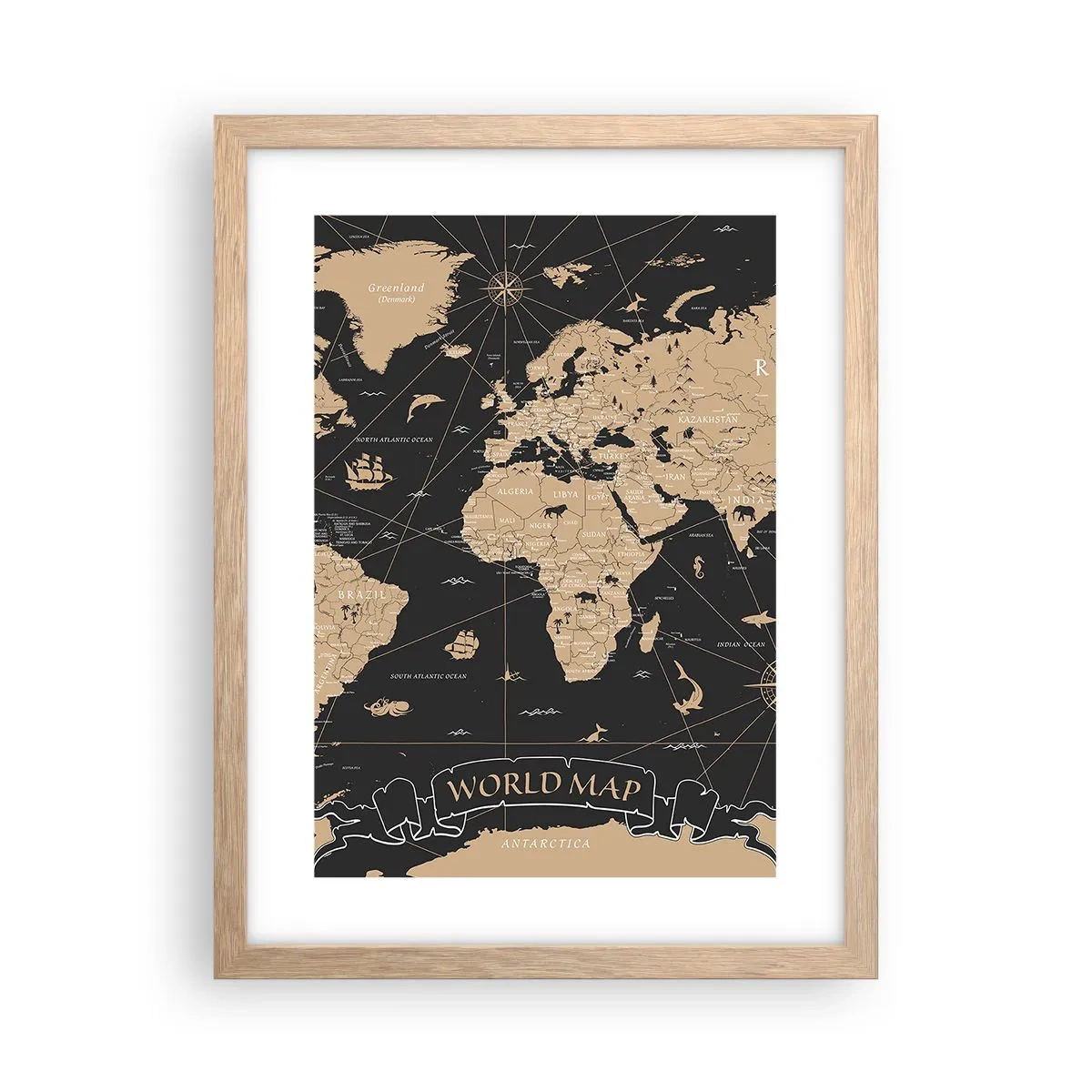 Plakat i ramme af lyst egetræ - Grænserne for min verden - 30x40 cm