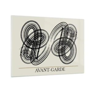 Billede på glas - Sorte avantgarde-løkker og linjer på en lys baggrund - 70x50cm - Det kom ud spontant - Moderne vægdekoration til stue og soveværelse ARTTOR