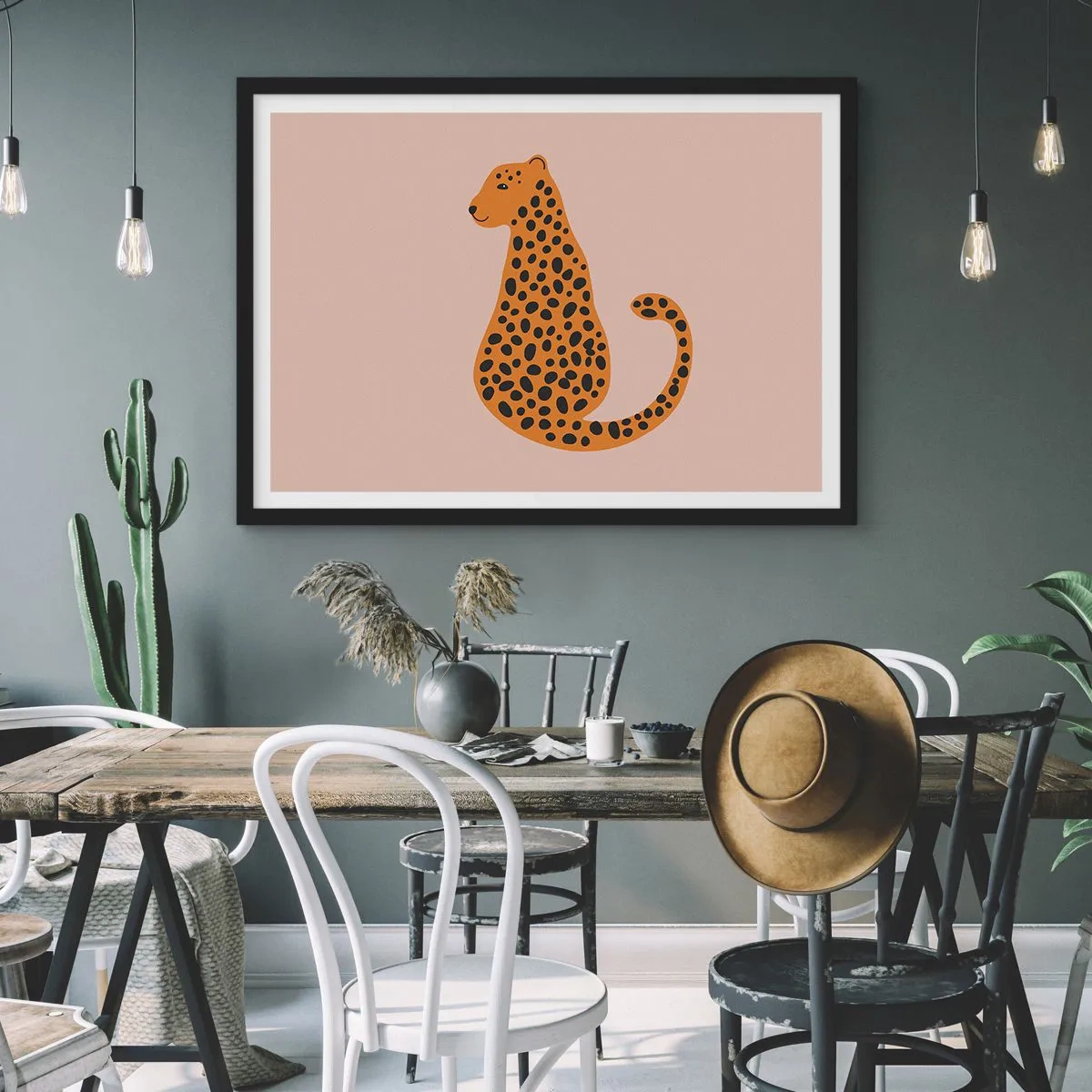 Plakat i sort ramme - Leopardprint er et moderigtigt mønster - 100x70 cm