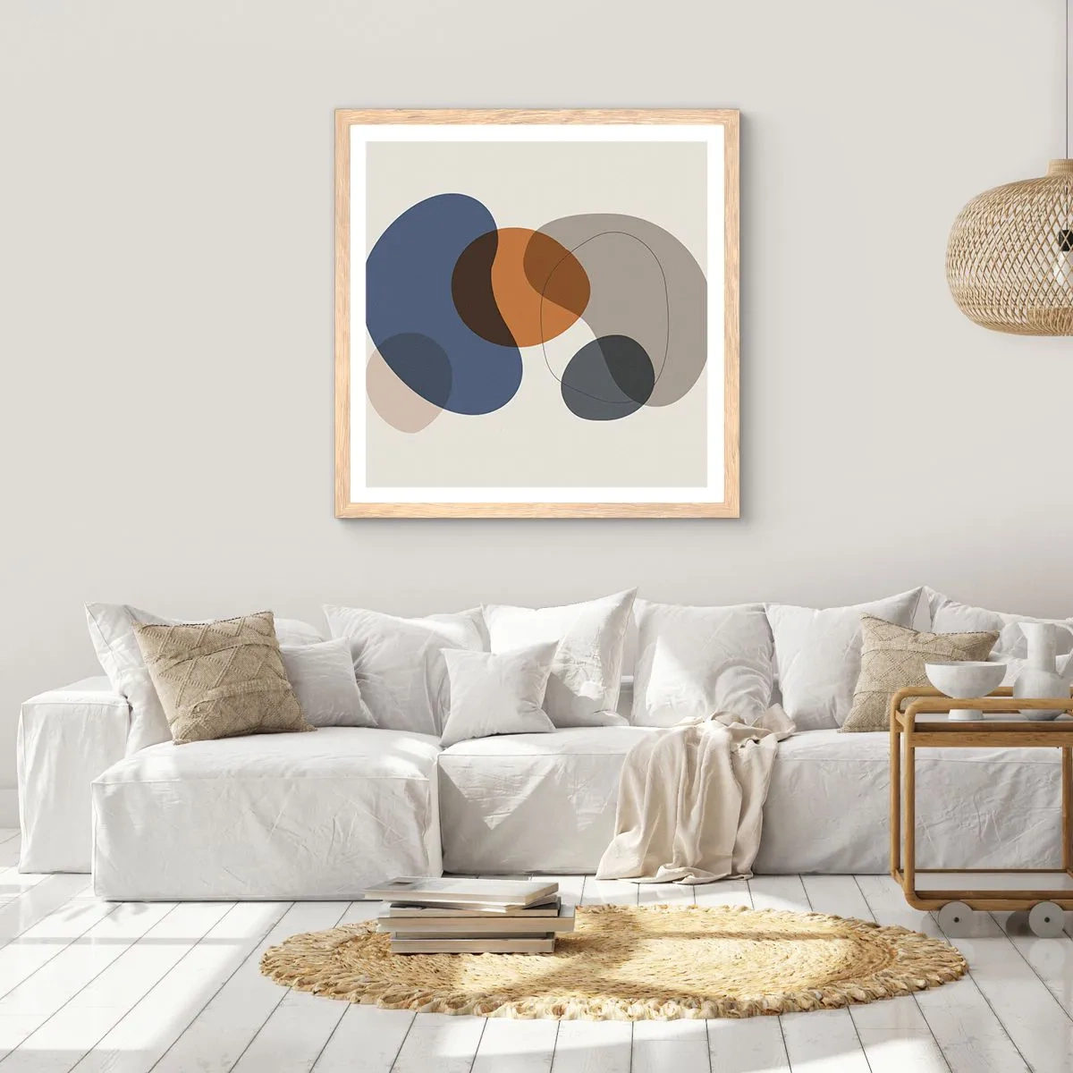 Plakat i ramme af lyst egetræ - Dråber af farve - 60x60 cm