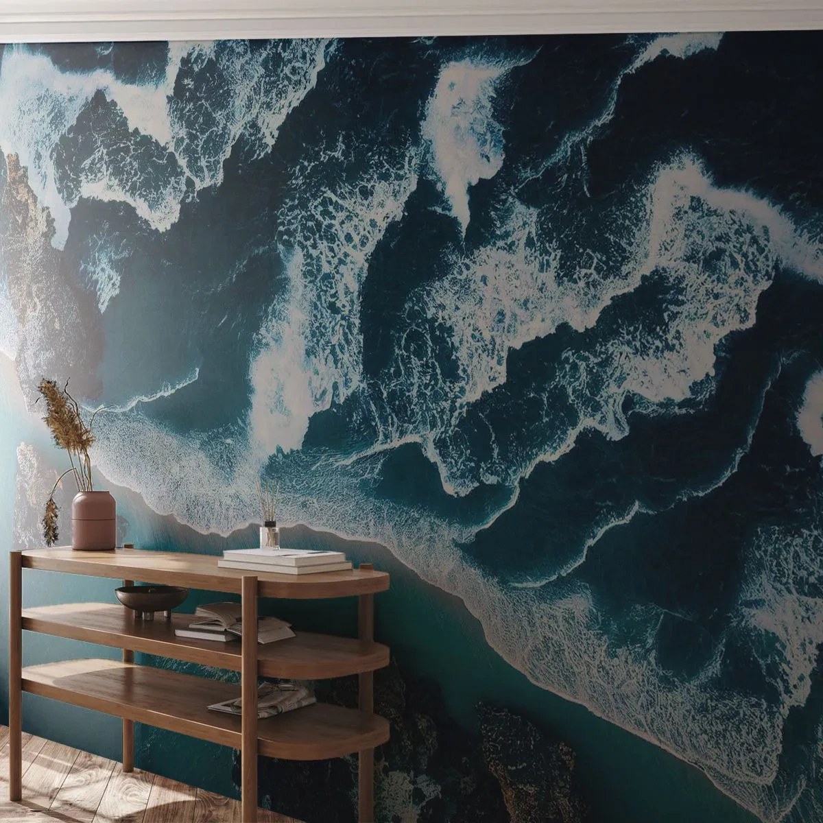 Fototapet Premium Sand - Svøbt i bølger - Klint, Hav, Natur - 250x175 cm