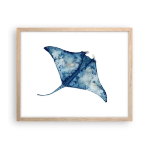 Plakat i ramme af lyst egetræ - Liv i blåt - 50x40 cm