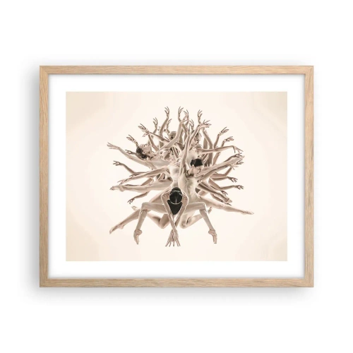 Plakat i ramme af lyst egetræ - Blomstrende i dans - 50x40 cm