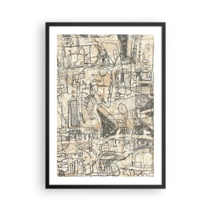 Plakat i sort ramme - Abstrakt geometrisk mønster i beige og sorte nuancer - 50x70cm - Venter på at blive afkodet - Moderne vægdekoration til stue og soveværelse ARTTOR