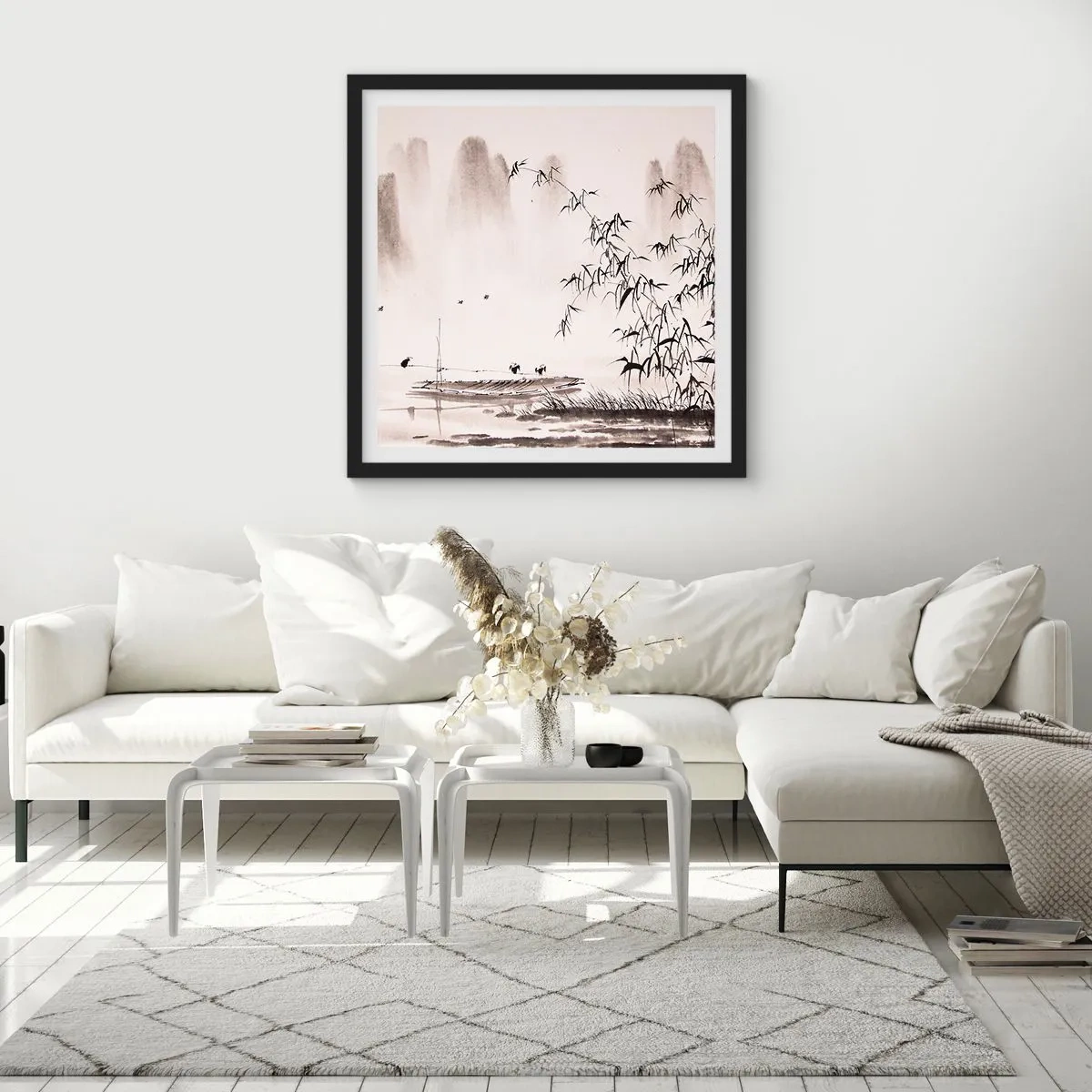 Plakat i sort ramme - Stilhed i rismarkerne - 40x40 cm