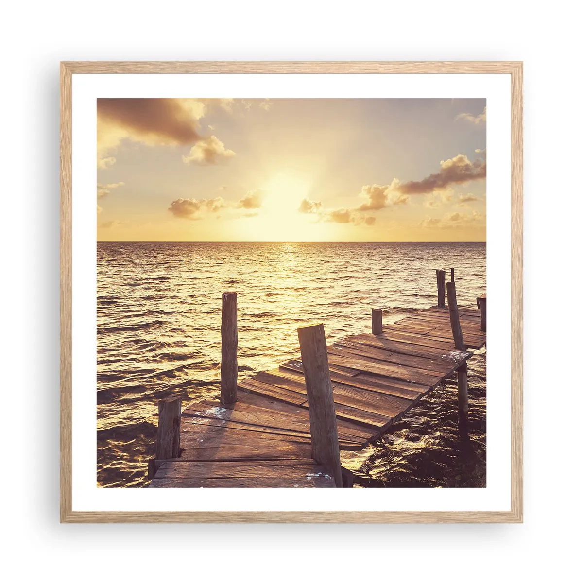 Plakat i ramme af lyst egetræ - Gyldent land af blidhed - 60x60 cm