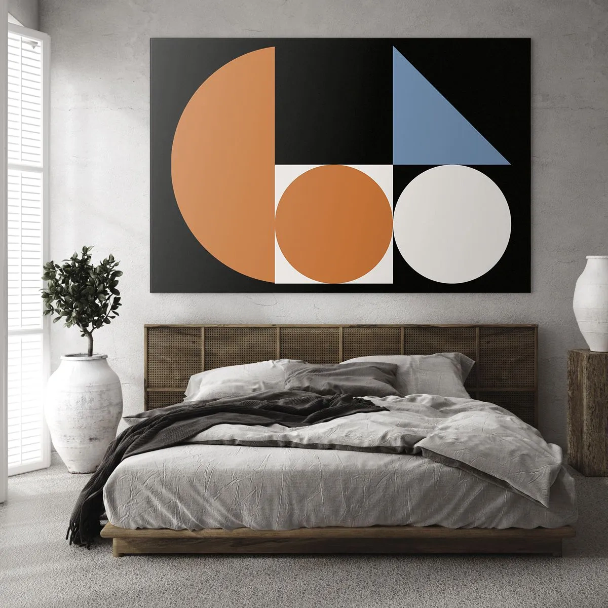 Billede på glas - Geometriske figurer i et abstrakt arrangement - 70x50cm - System til figurer - Moderne vægdekoration til stue og soveværelse ARTTOR