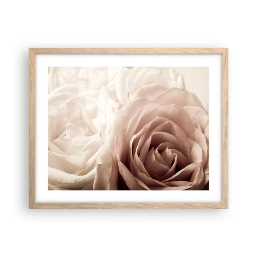 Plakat i ramme af lyst egetræ - I rosens hjerte - 50x40 cm