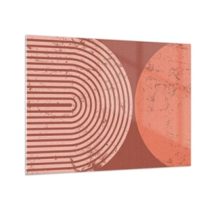 Billede på glas - Geometrisk rustfarvet grafik med en halvcirkel og en cirkel - 70x50cm - Tæt forhold - Moderne vægdekoration til stue og soveværelse ARTTOR