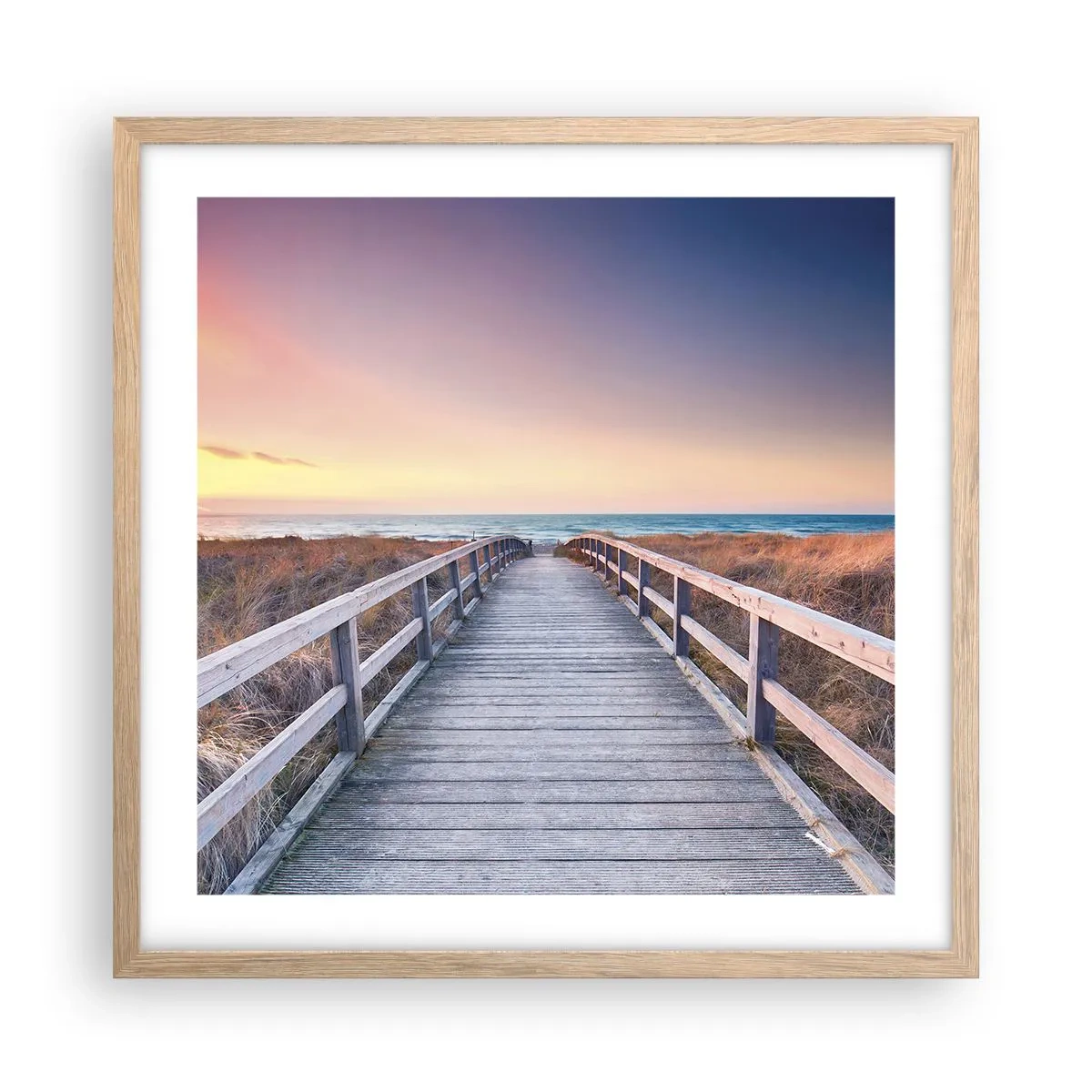 Plakat i ramme af lyst egetræ - Baltisk aften aura - 50x50 cm