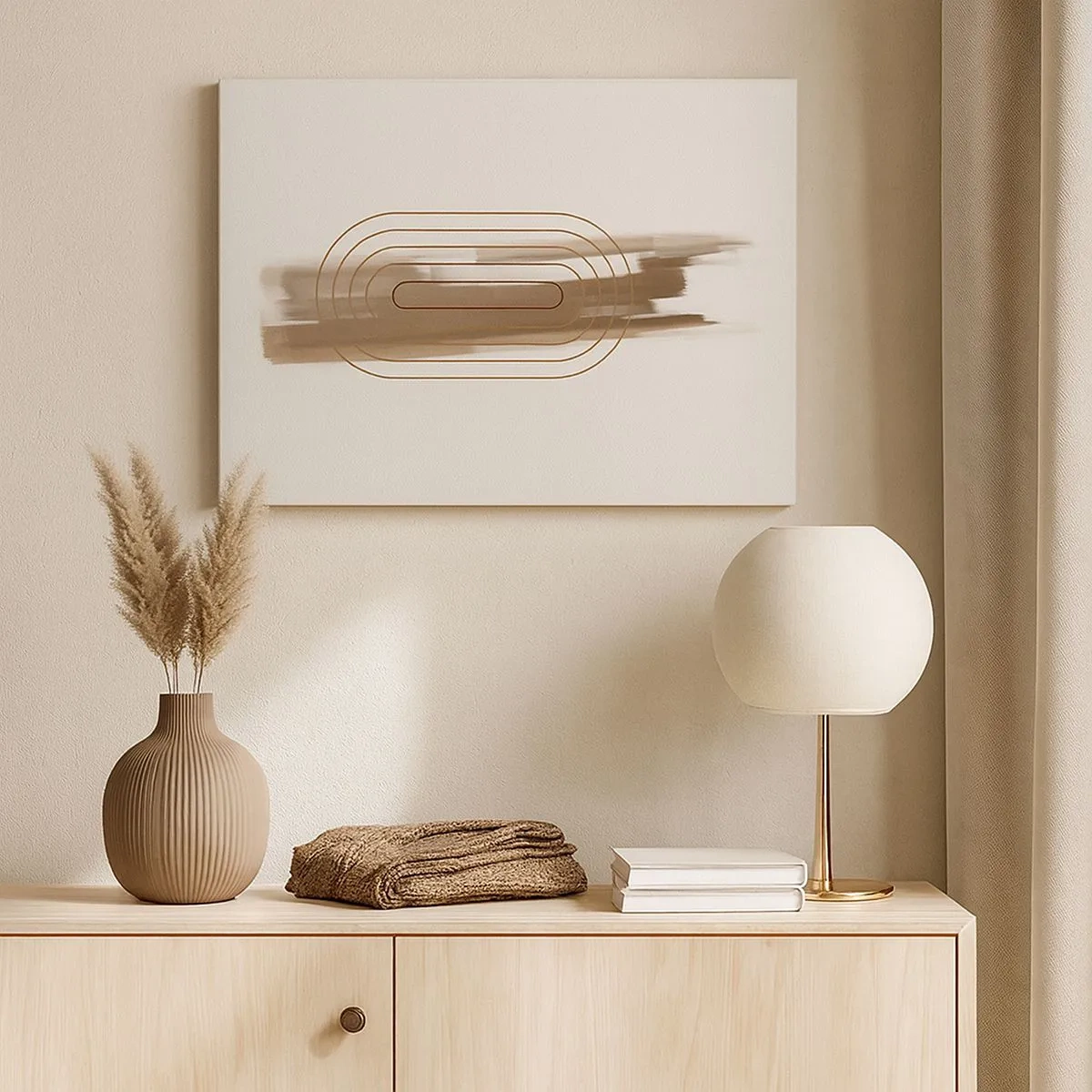 Lærredstryk - Billede på lærred - En minimalistisk komposition i beige og grå nuancer med et geometrisk mønster - 70x50cm - Et pust af gråvejr - Moderne vægdekoration til stue og soveværelse ARTTOR