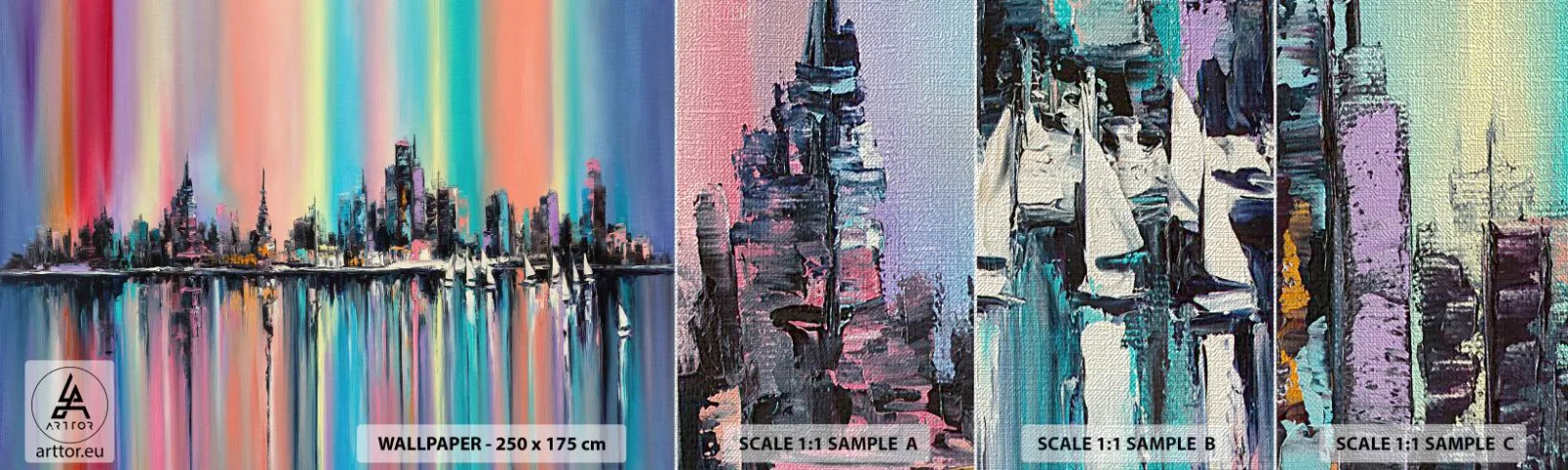 Prøve Fototapet Premium Canvas - Skinne nattens lys - By, Arkitektur, flod - 100x30 cm
