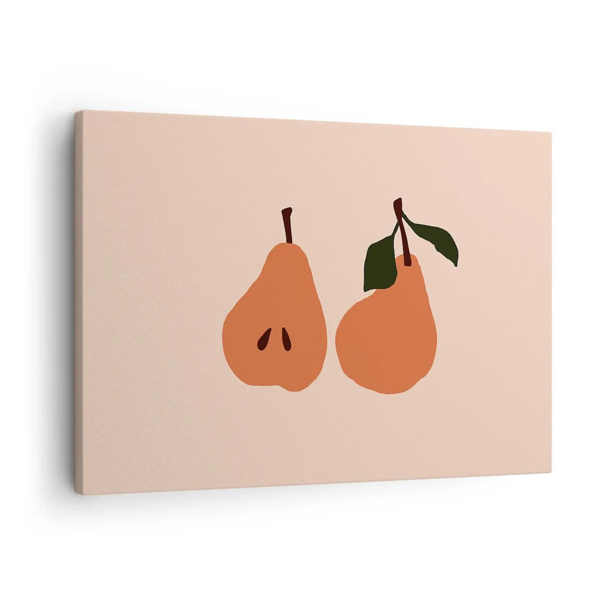 Lærredstryk - Billede på lærred - En minimalistisk illustration af to pærer på en beige baggrund. - 70x50cm - Sødmen selv - Moderne vægdekoration til stue og soveværelse ARTTOR