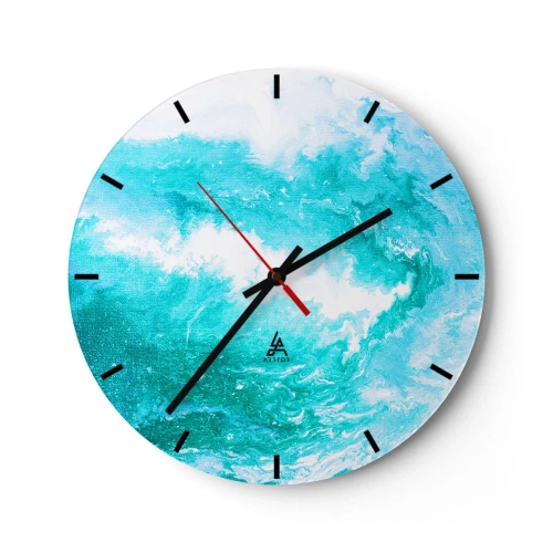 Vægur, Uret - Abstrakt bølge i nuancer af blå og turkis - 30x30cm - I kernen af elementet - Moderne vægdekoration til stue, køkken og soveværelse ARTTOR