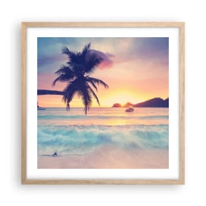 Plakat i ramme af lyst egetræ - En aften i bugten - 50x50 cm