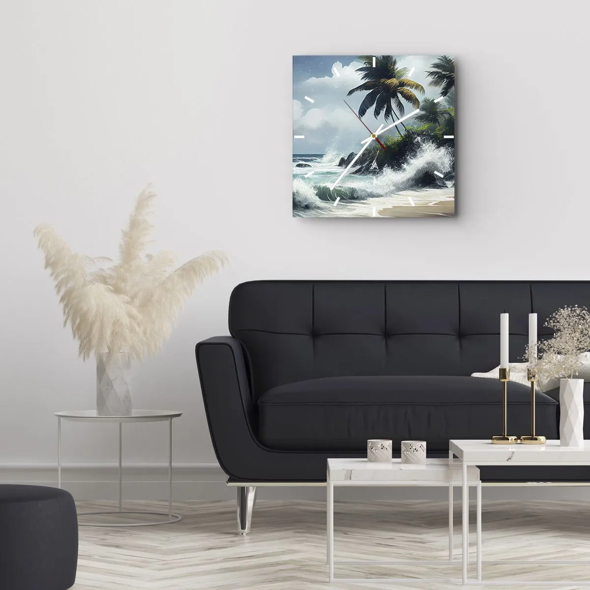 Vægur, Uret - På en tropisk strand - 40x40 cm